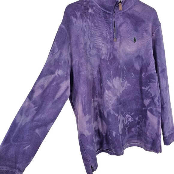 Polo Ralph Lauren Quarter Zip Pullover XL Purple Garment Wash Pony Mock Neck - Picture 9 of 11